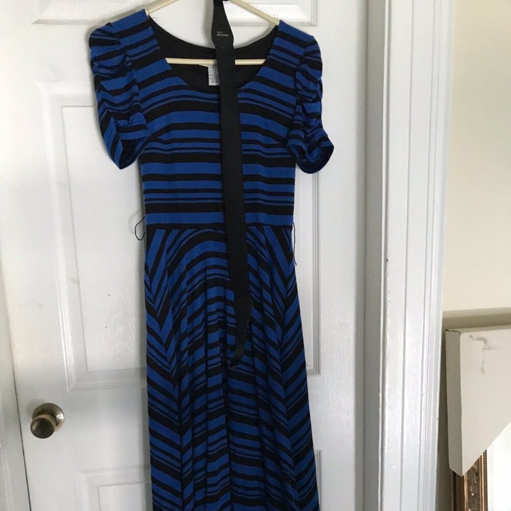 Blue & Black Stripe Maxi Dress (with belt) Size S